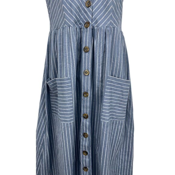 Japna Stripe A-Line Fit Flare Size Large L Blue Women Chambray - Picture 2 of 8